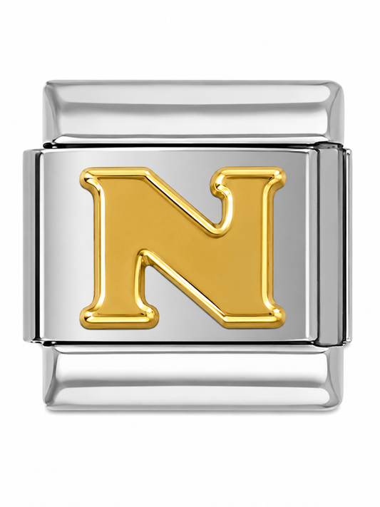 Gold Letter N Silver Italian Charm
