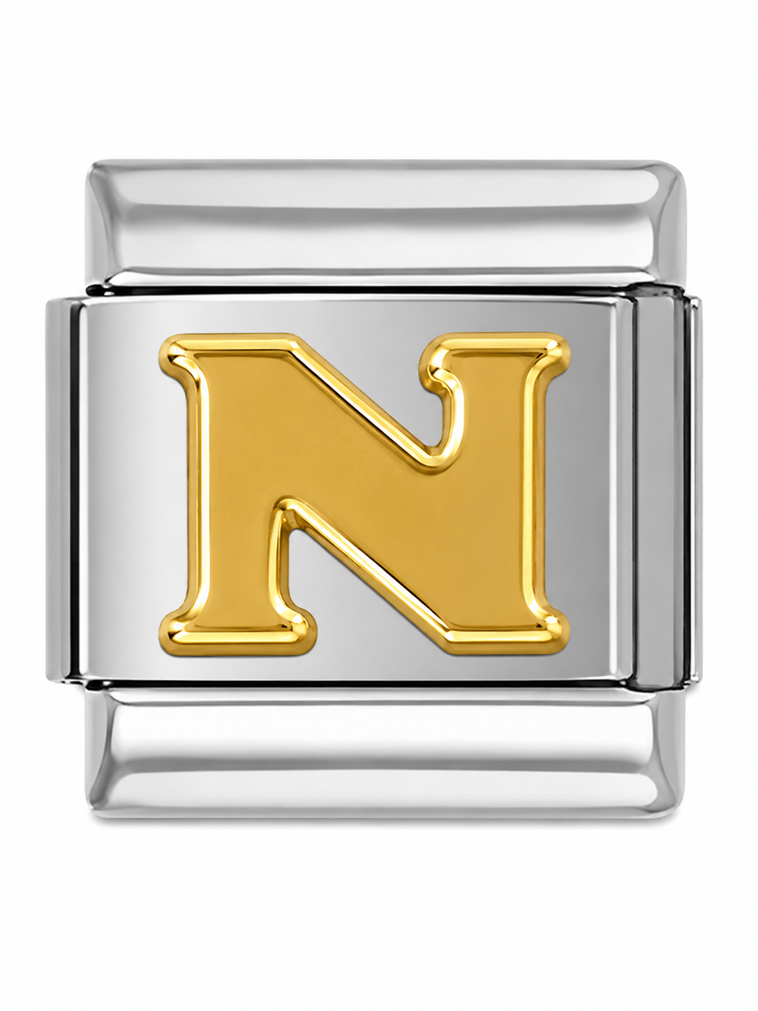 Gold Letter N Silver Italian Charm