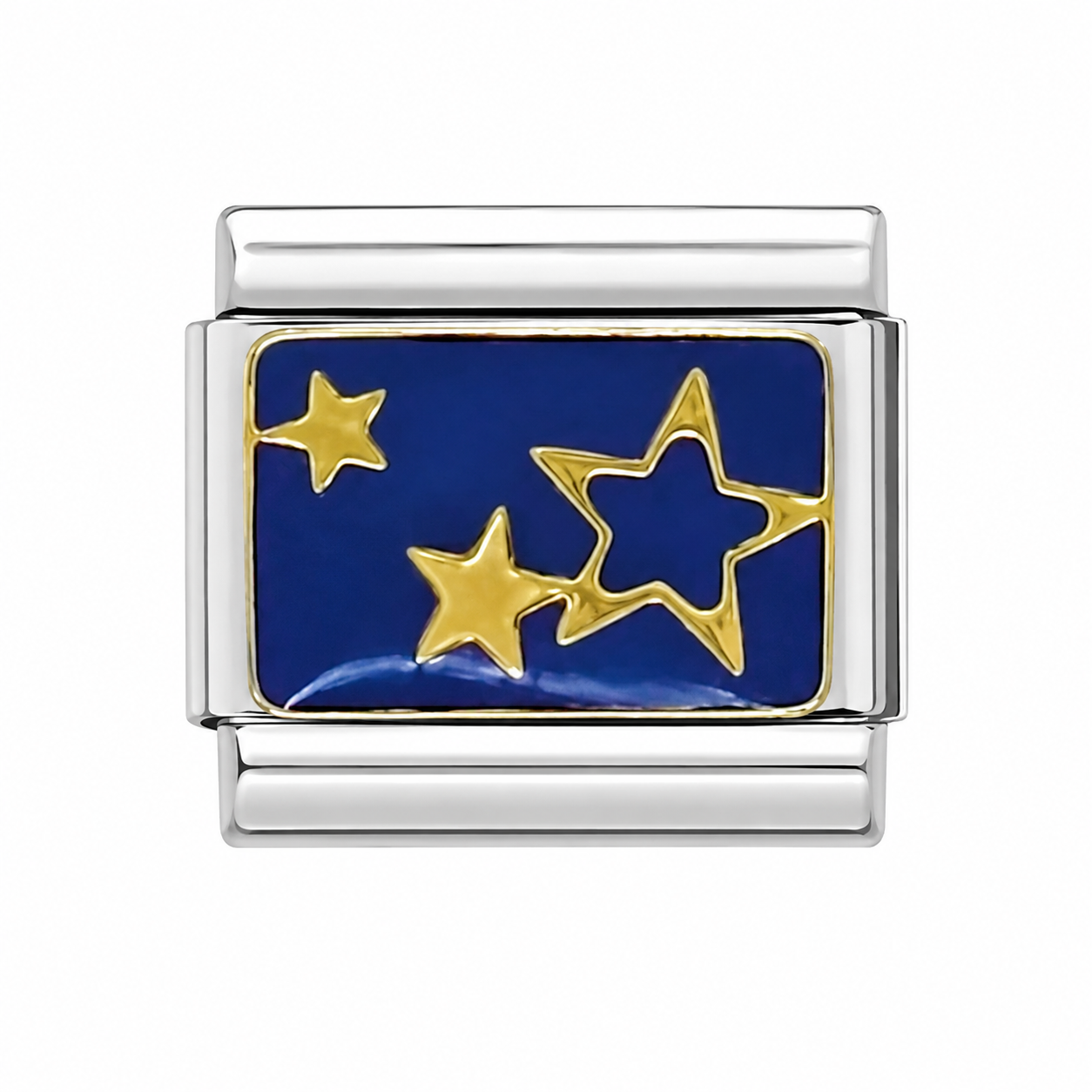 Gold Stars on Blue Sky Silver Italian Charm