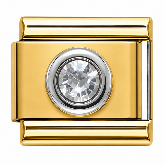 Gold and Silver Italian Charm with Clear Crystal Center
