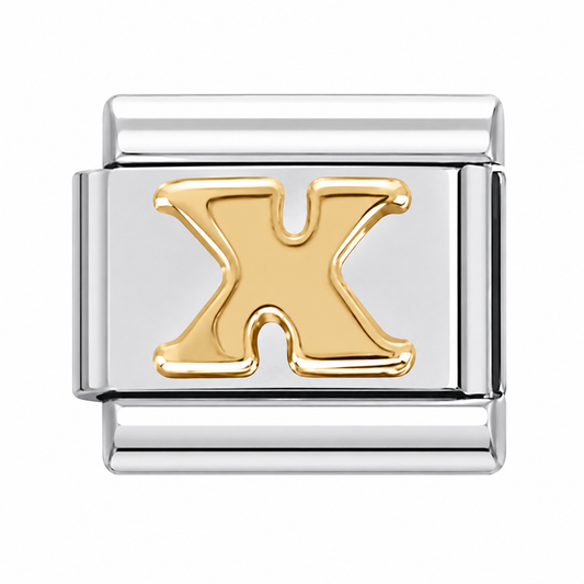 Golden Letter X Silver Italian Charm