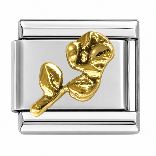 Golden Rose with Leaves Silver Italian Charm