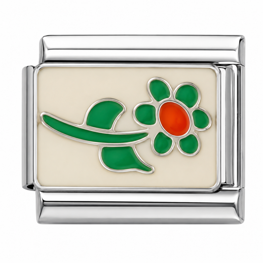 Green Flower Silver Italian Charm