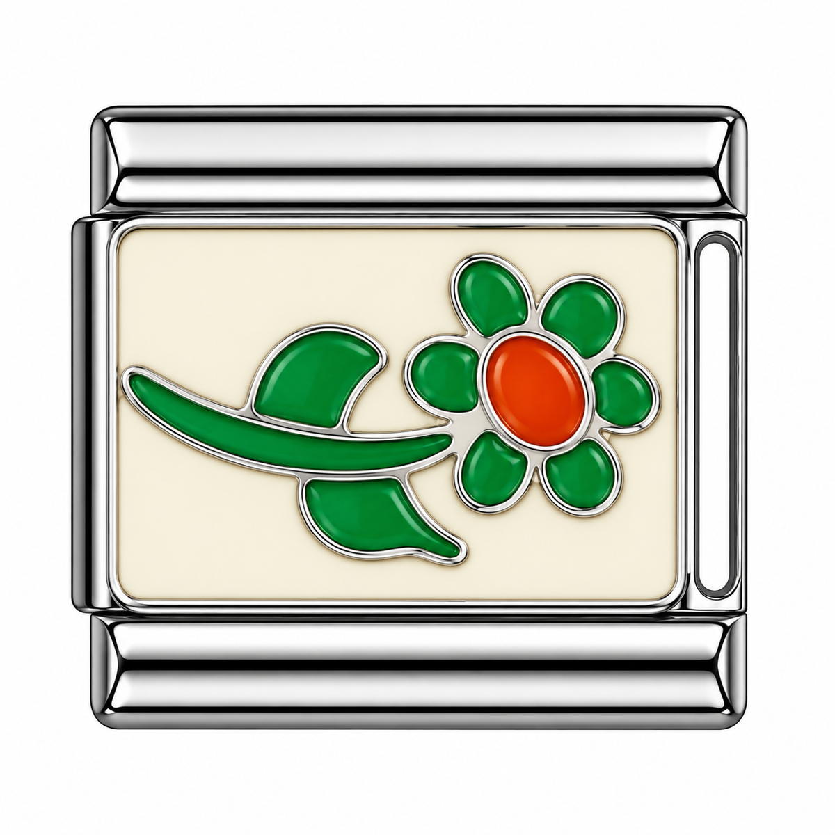 Green Flower Silver Italian Charm