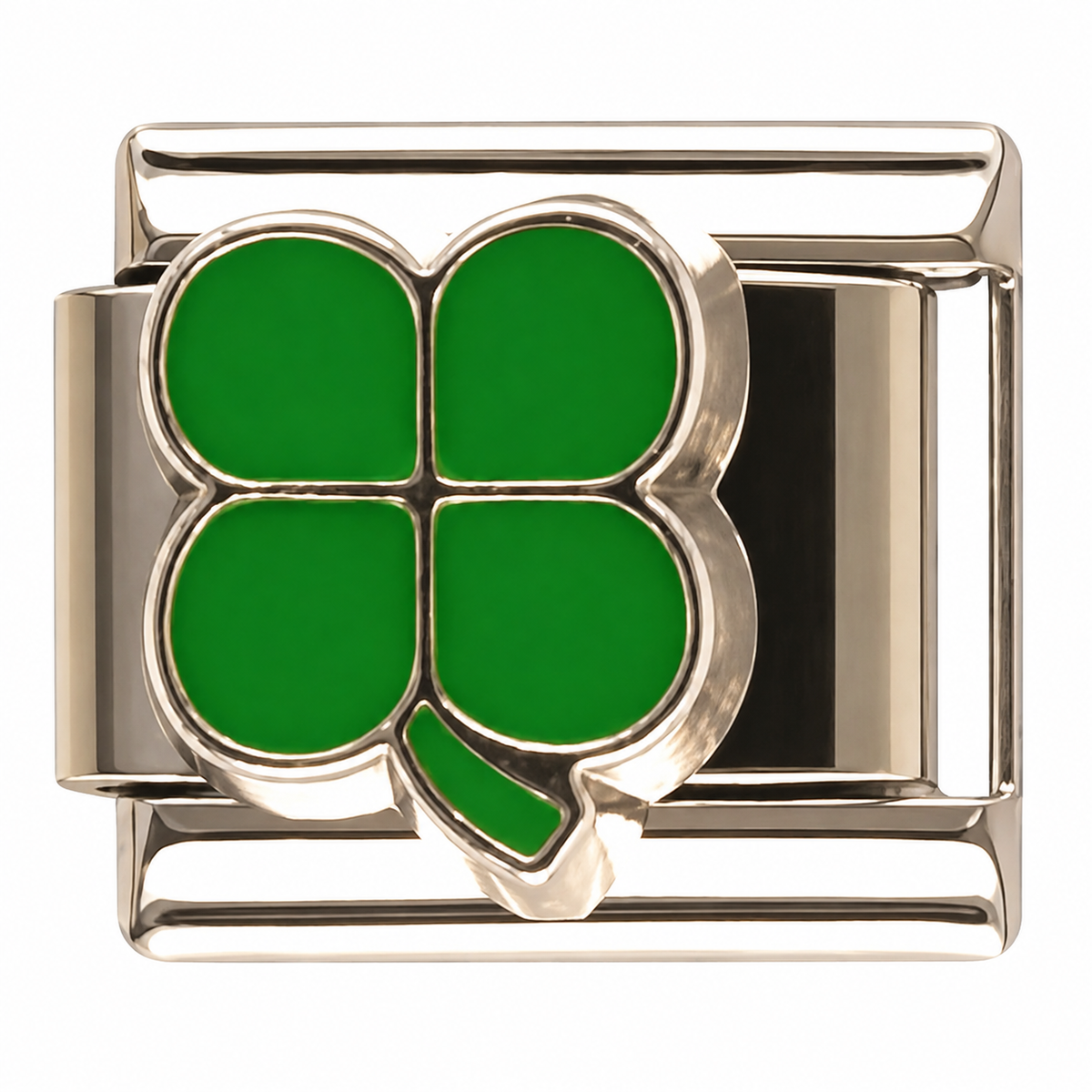 Green Four Leaf Clover Silver Italian Charm