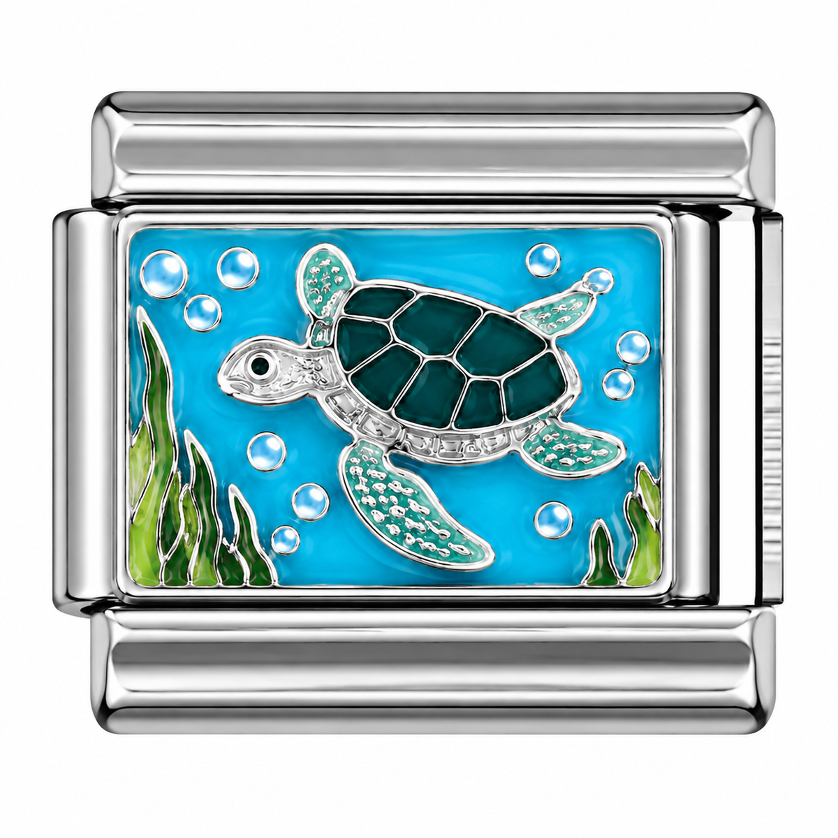 Green Sea Turtle Underwater Silver Italian Charm