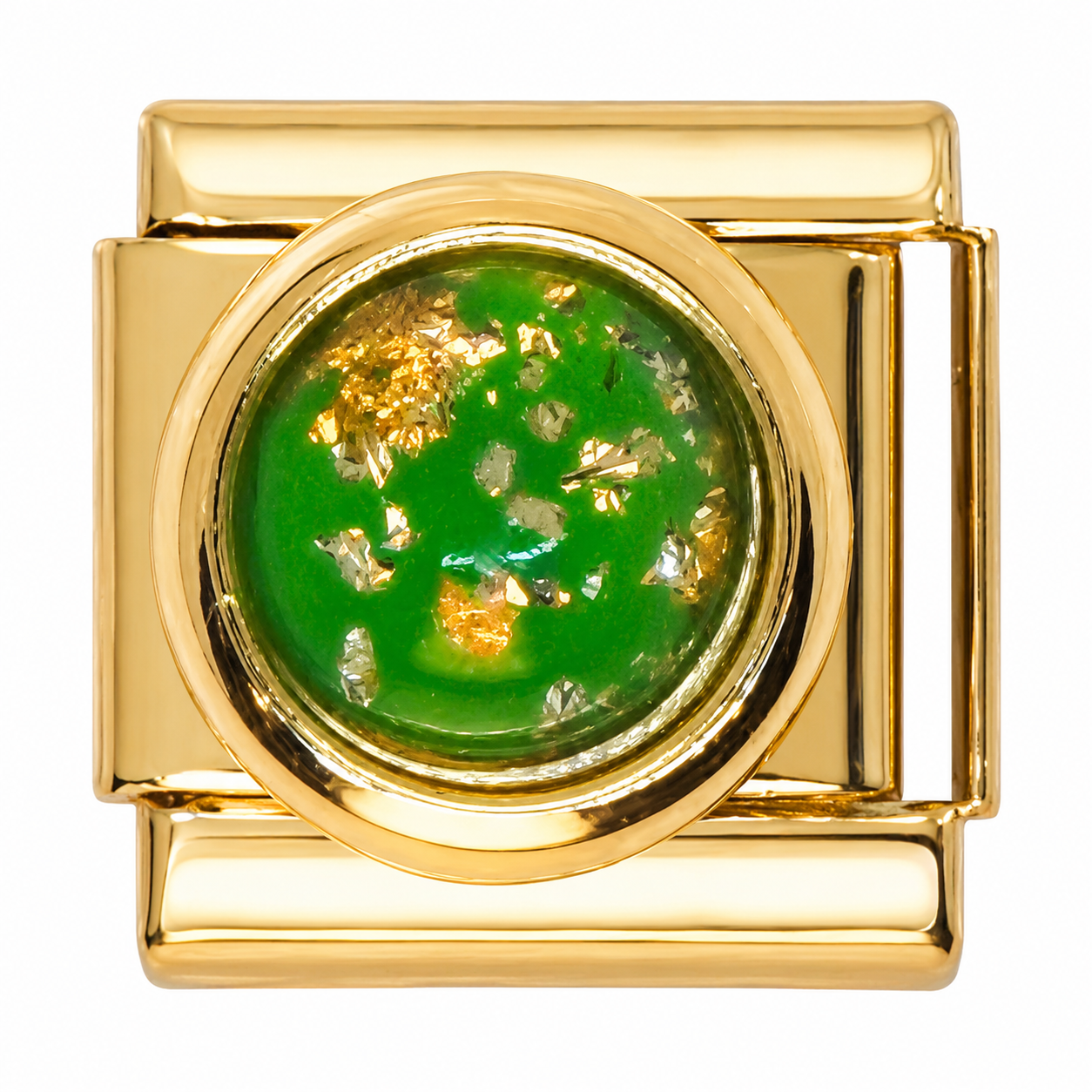 Green Sparkle Gold Italian Charm
