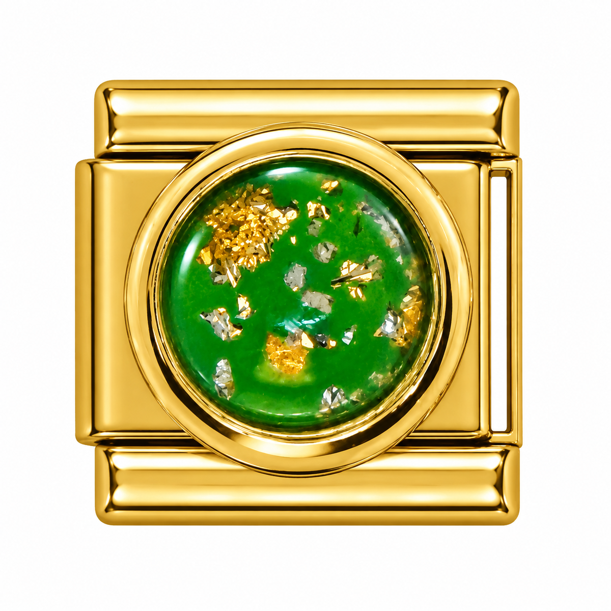 Green Sparkle Gold Italian Charm