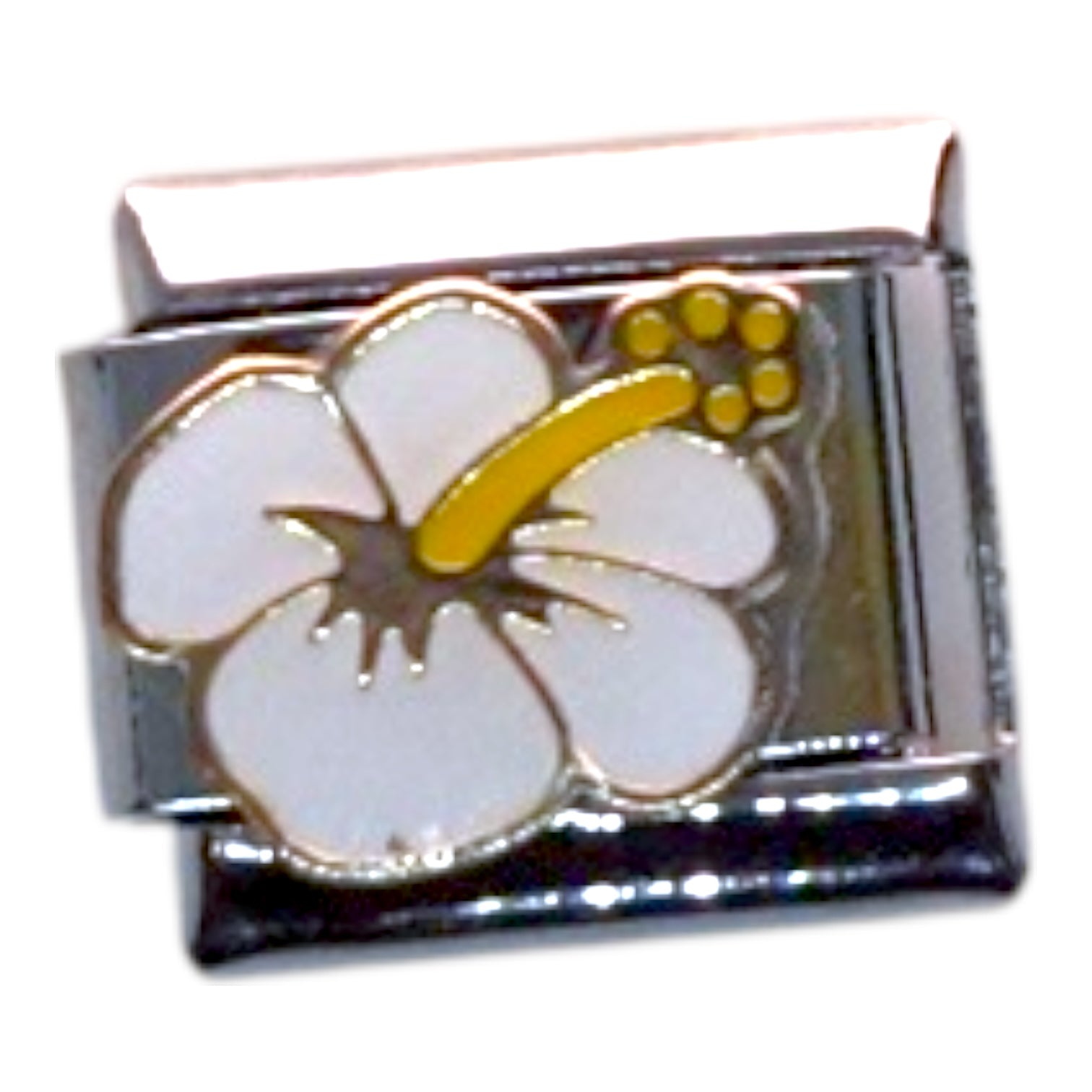 Hibiscus White Yellow Silver Italian Charm