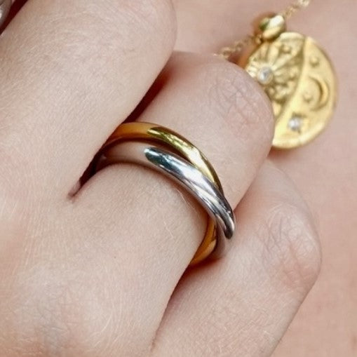 Two Tone Crossover Band Ring