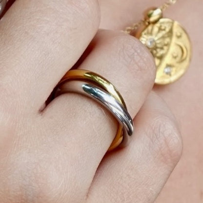 Two Tone Crossover Band Ring