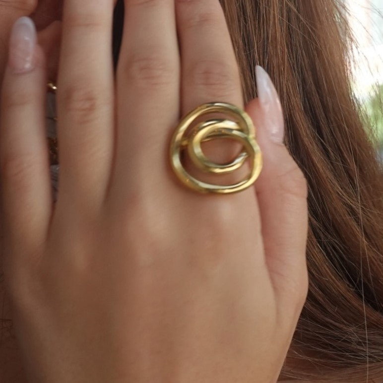 Gold Tone Abstract Interlocking Loop Statement Ring