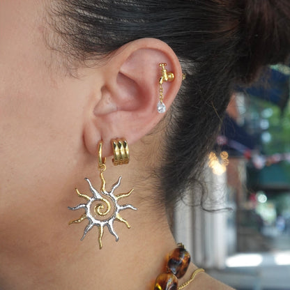 Triple Row Gold Tone Statement Earring