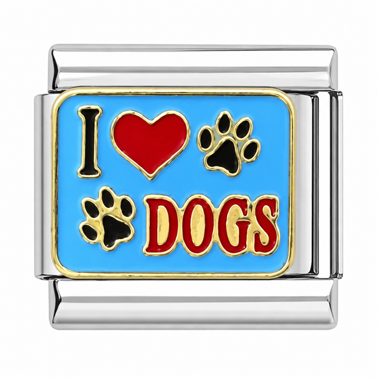 I Love Dogs with Paw Prints Italian Charm