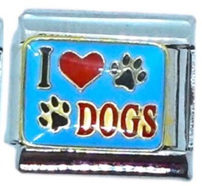 I Love Dogs with Paw Prints Italian Charm