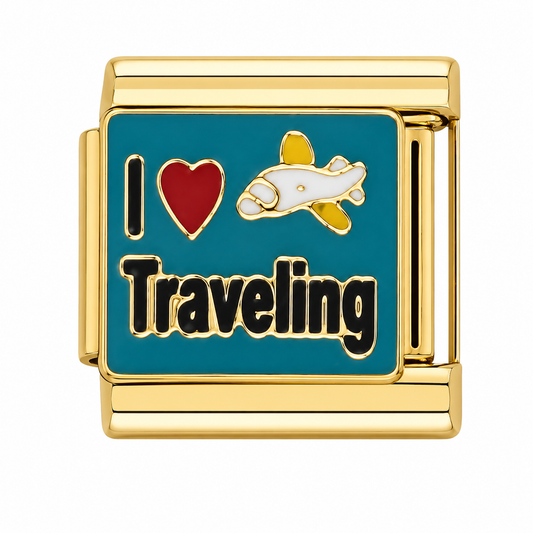 I Love Traveling Gold Italian Charm