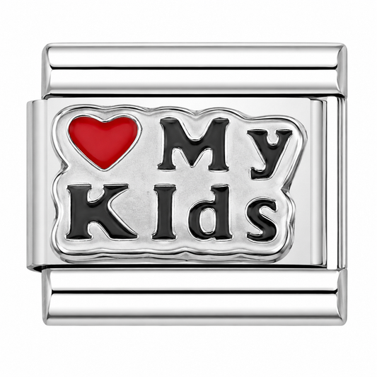 I ❤️ My Kids Silver Italian Charm