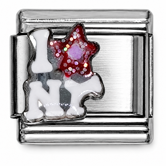 "I ♥ NY" Star Red Glitter Silver Italian Charm