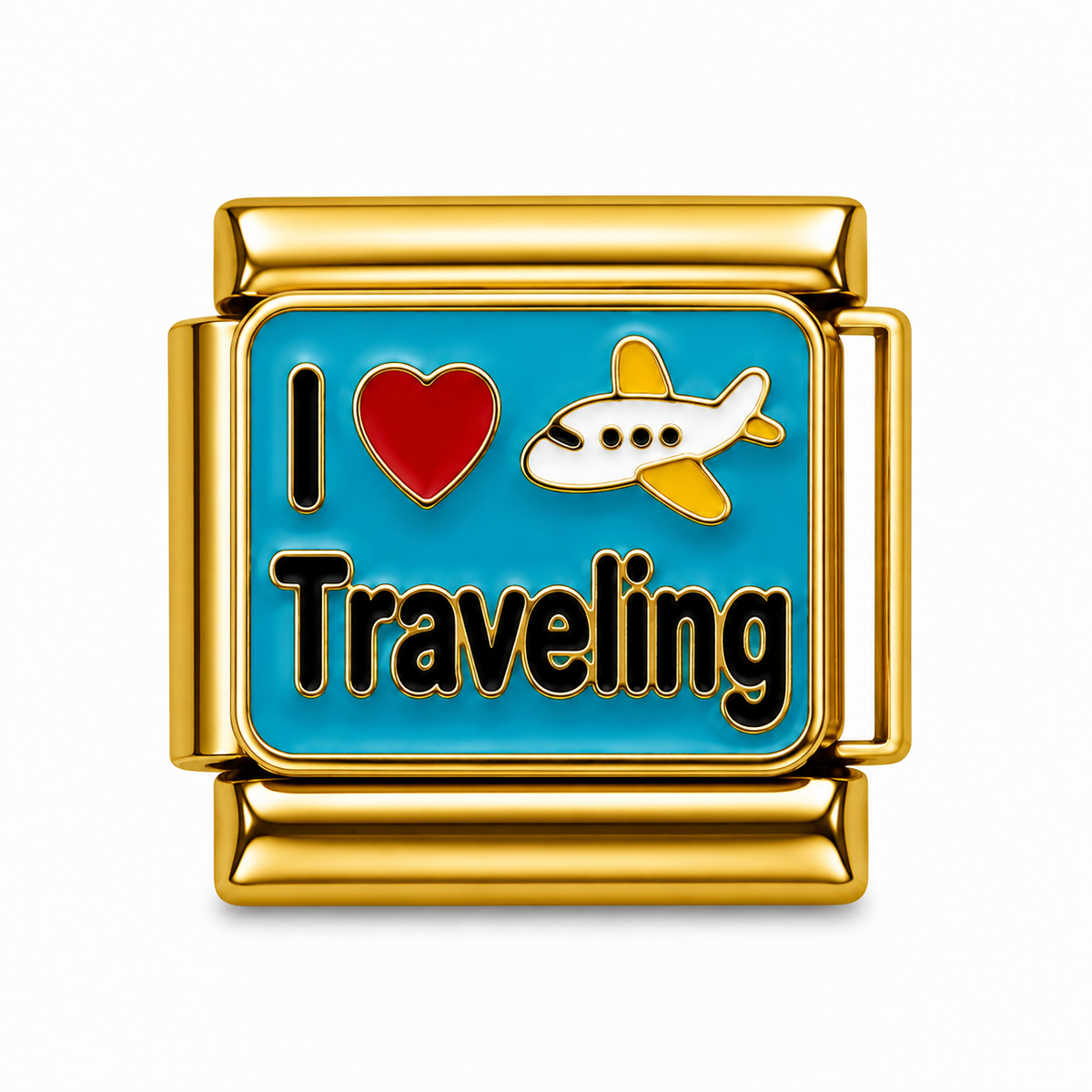 I ❤️ Traveling Airplane Gold Italian Charm