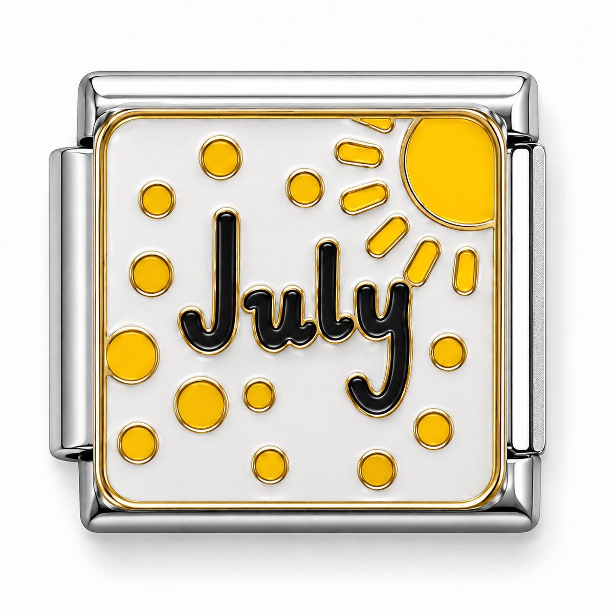 July Sunshine and Yellow Polka Dots Two-Tone Silver Italian Charm