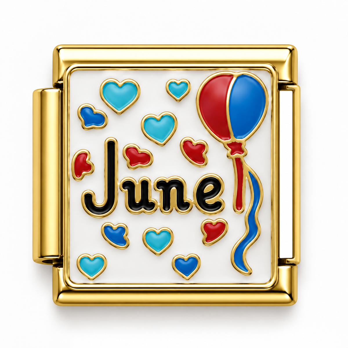 June Balloon and Hearts Gold Italian Charm