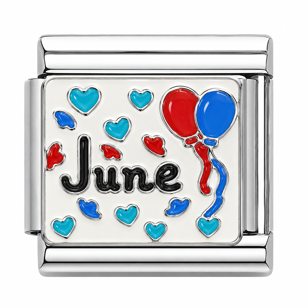 June Hearts & Balloons Silver Italian Charm