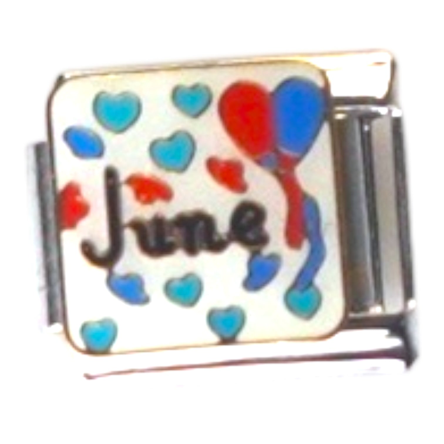 June Hearts & Balloons Silver Italian Charm