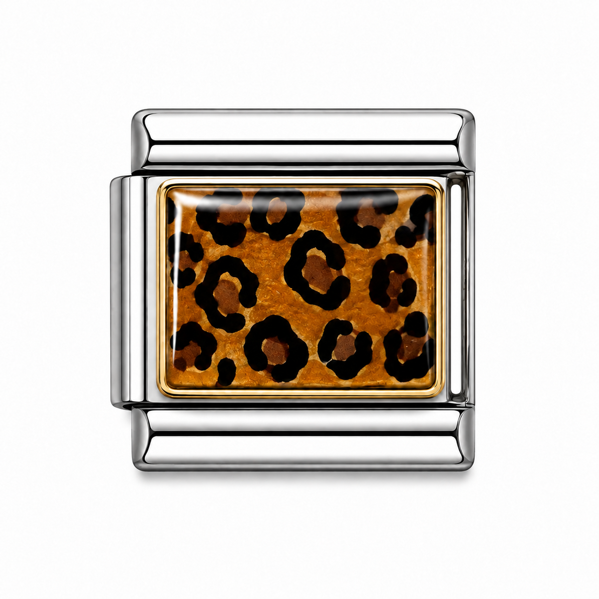 Leopard Print Two-Tone Silver Italian Charm