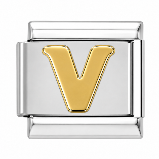 Letter V Gold & Silver Italian Charm