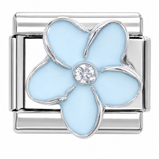 Light Blue Flower with Rhinestone Center Italian Charm