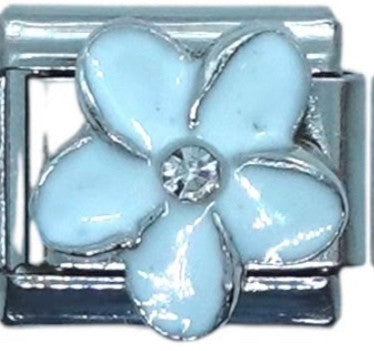Light Blue Flower with Rhinestone Center Italian Charm