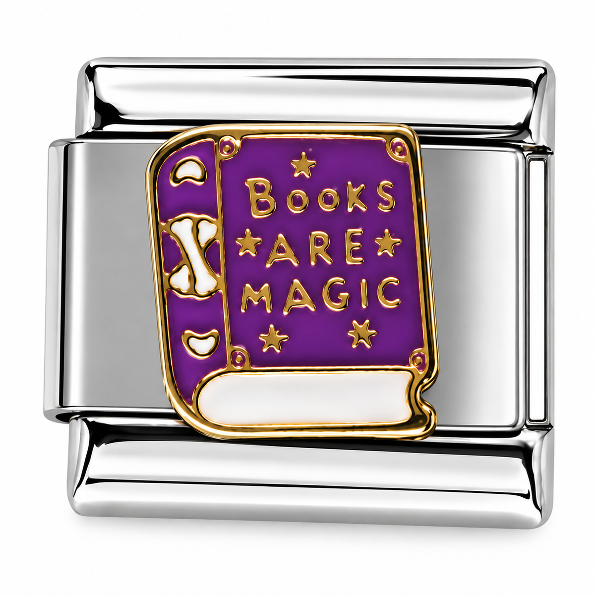 Magic Book Purple Silver Italian Charm