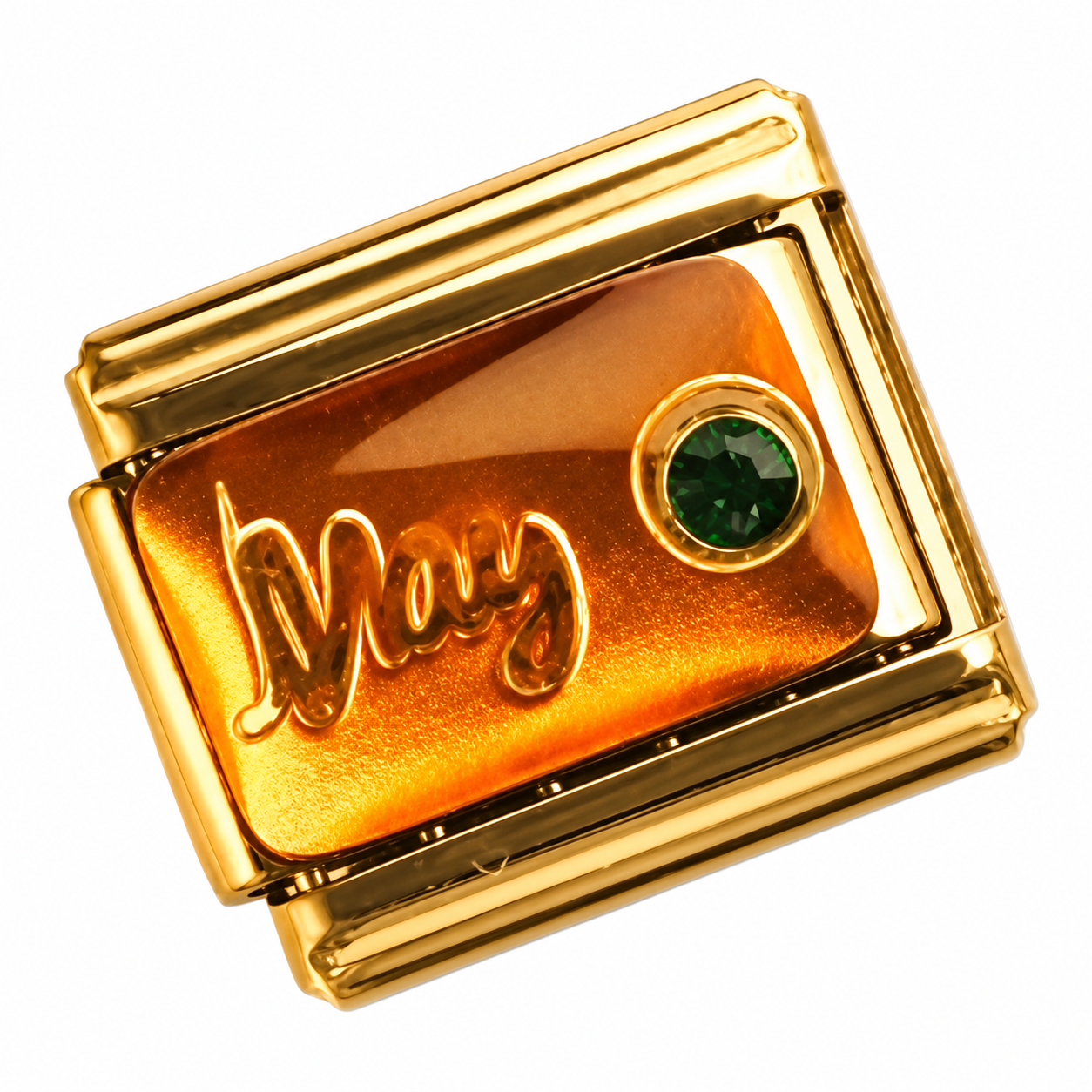 May Birthstone Gold Italian Charm