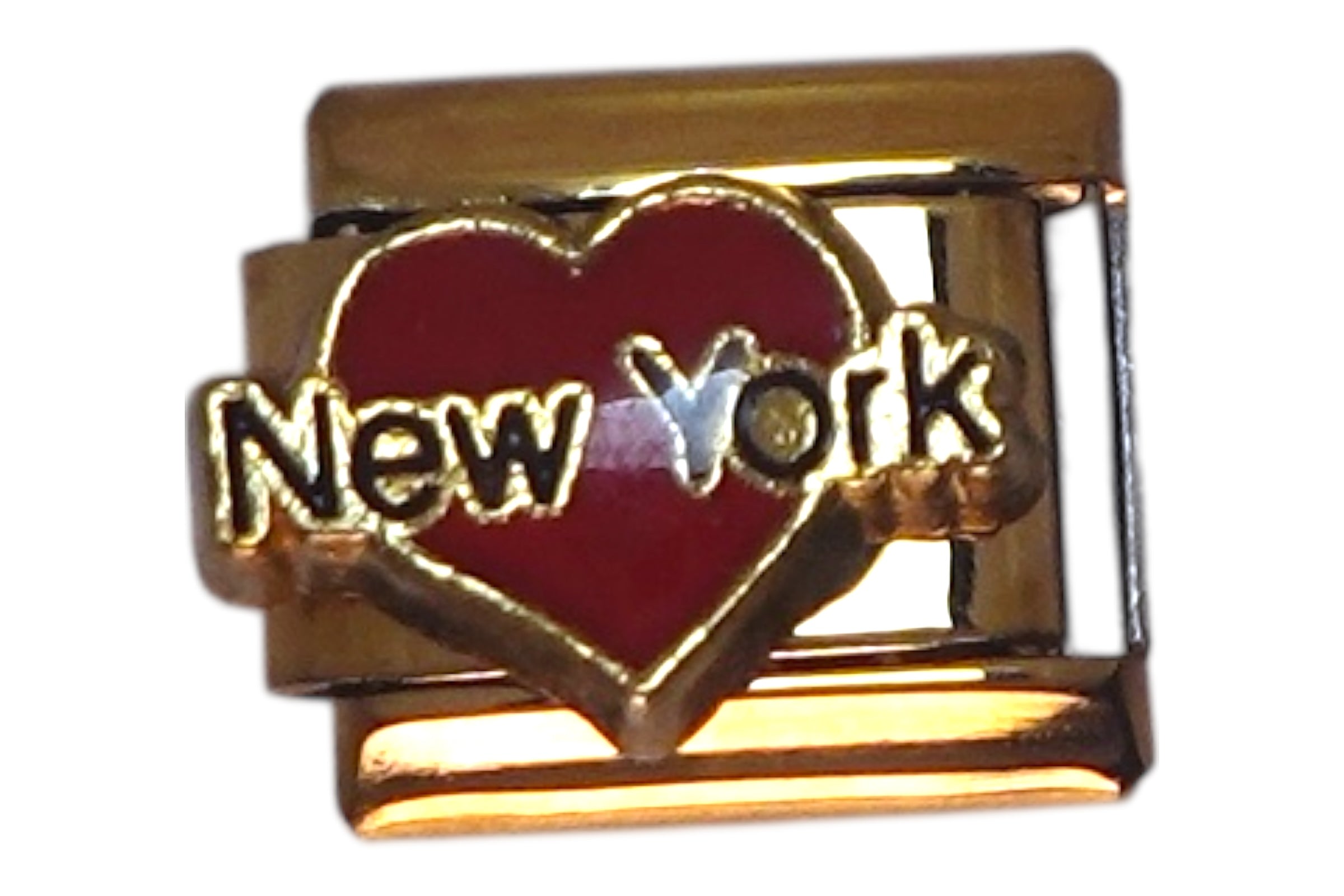 New York Red Heart Gold Italian Charm