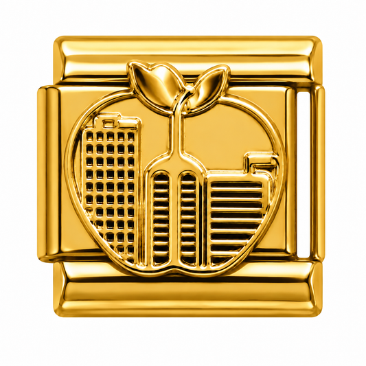 New York Skyline Apple Gold Italian Charm