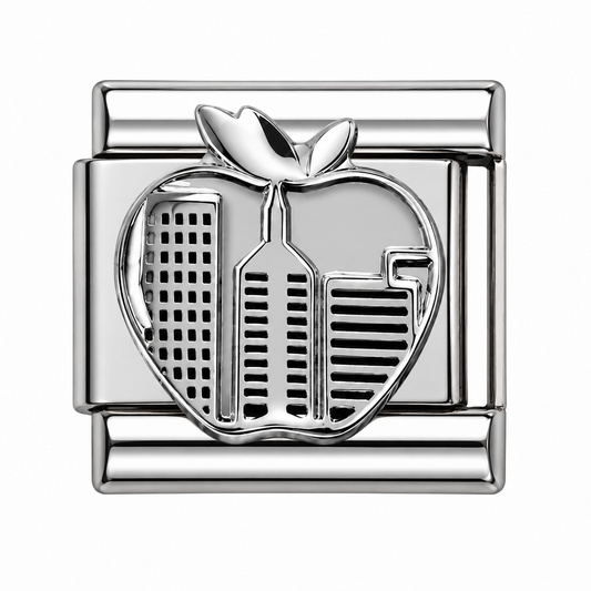 New York Skyline Apple Silver Italian Charm