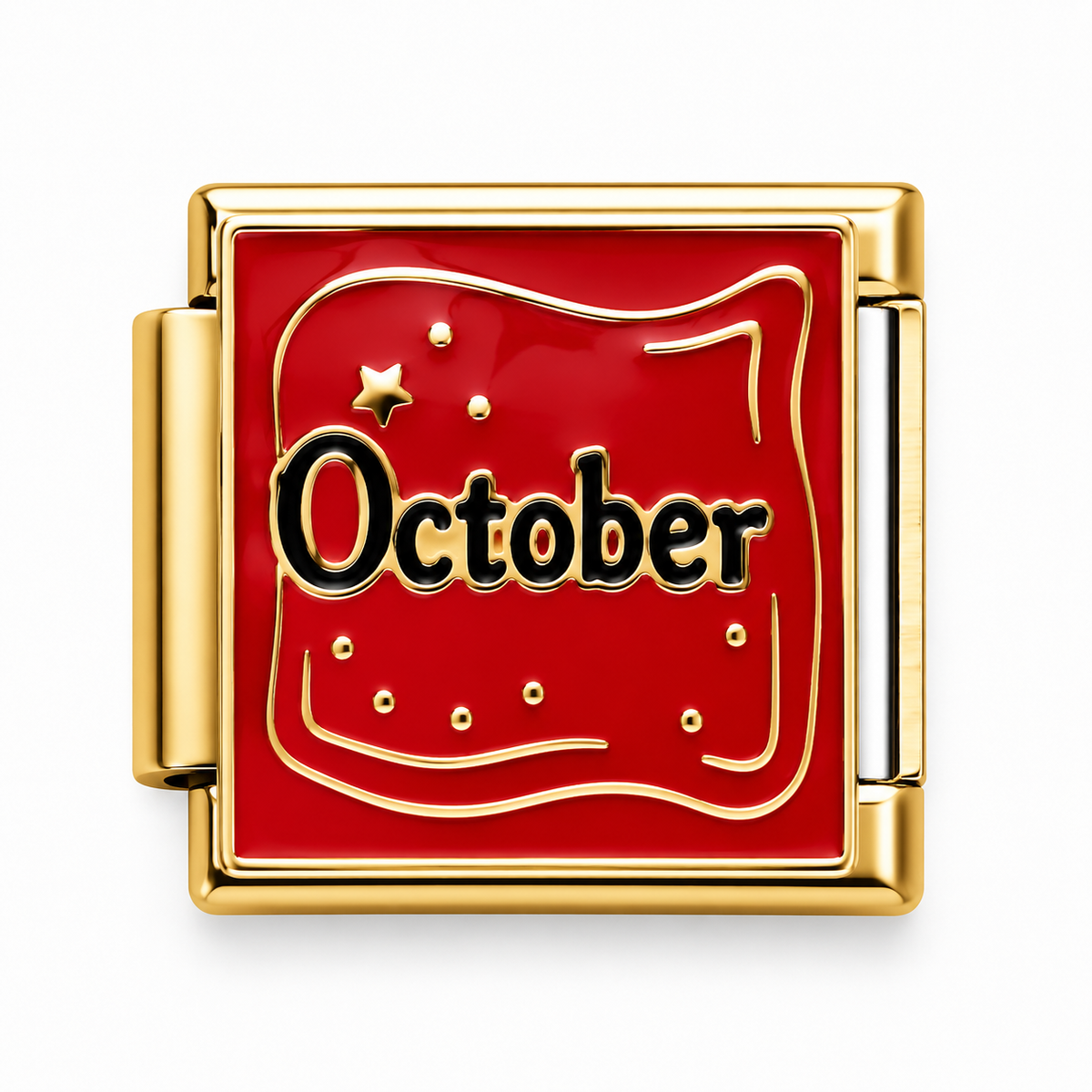 October Red Enamel Gold Italian Charm