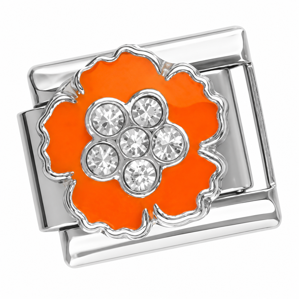 Orange Flower Silver Italian Charm