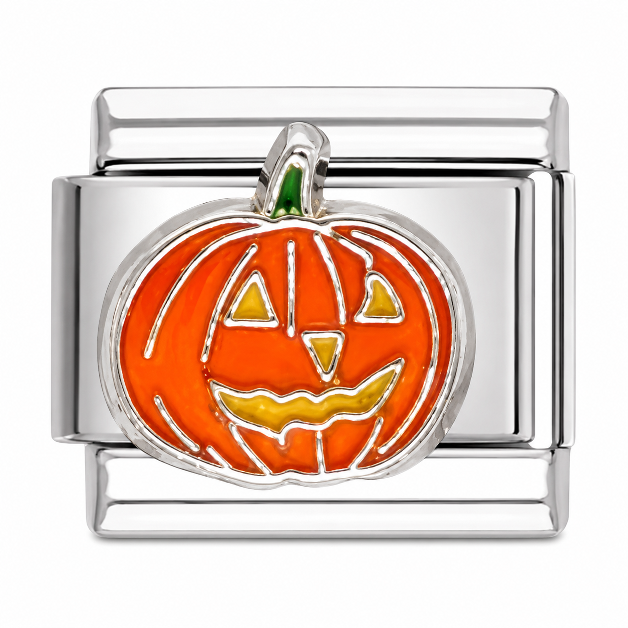 Orange Pumpkin Jack-O'-Lantern Silver Italian Charm