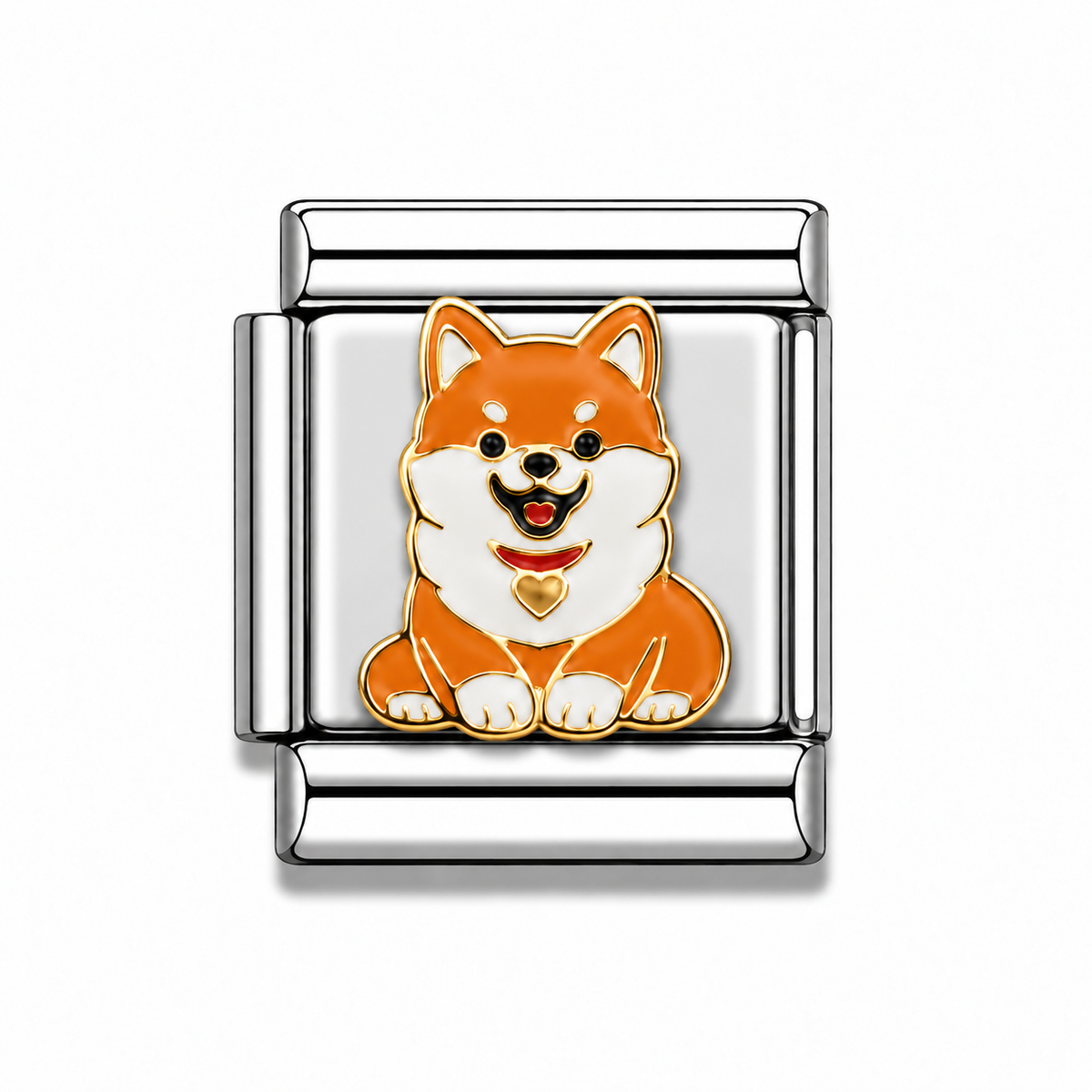 Orange Shiba Inu Two-Tone Silver Italian Charm