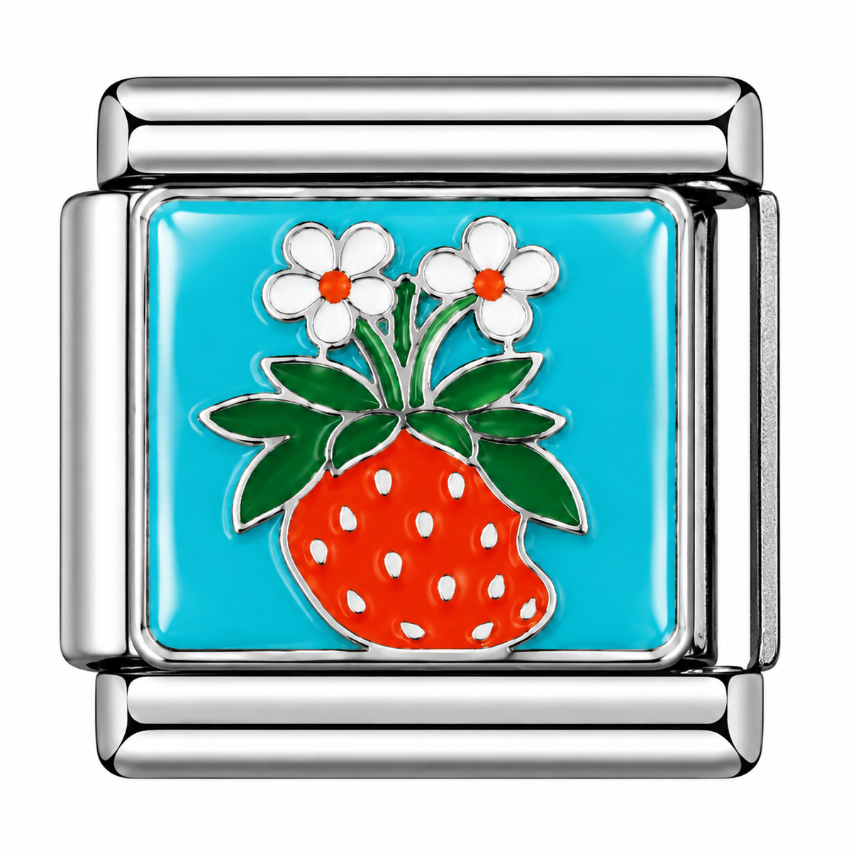 Orange Strawberry Flower Vase Turquoise Silver Italian Charm