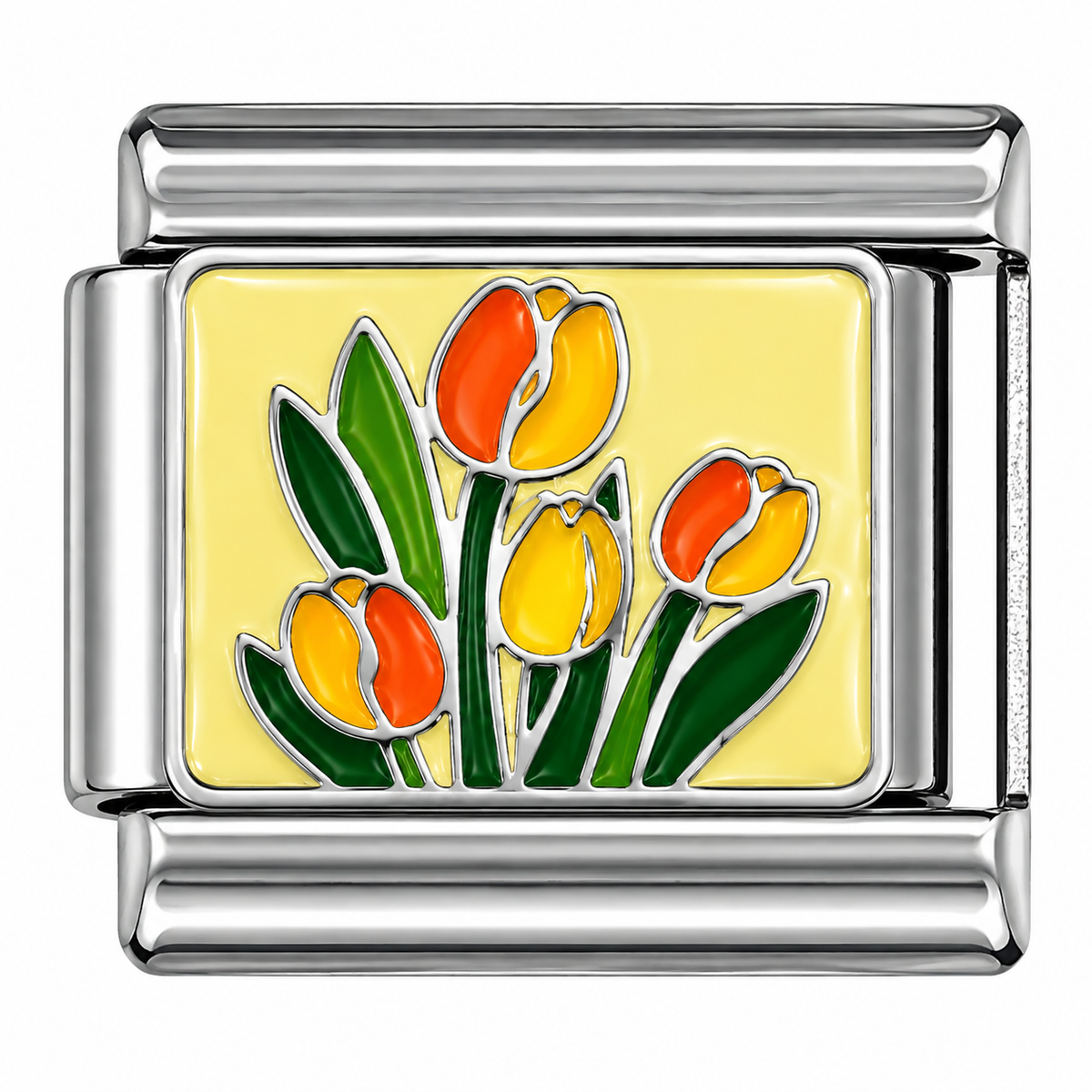 Orange and Yellow Tulip Garden Silver Italian Charm