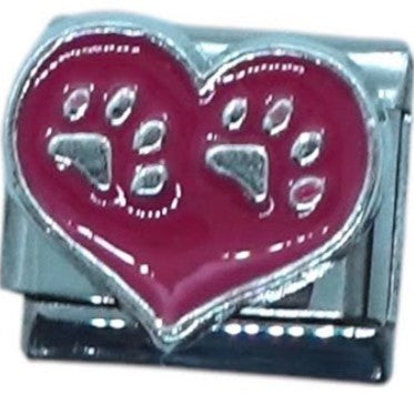 Paw Prints in Heart Italian Charm