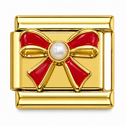 Pearl Bow Gold Italian Charm