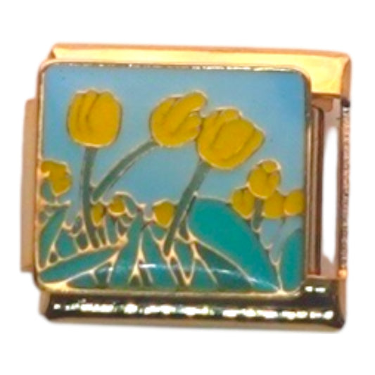 Yellow Tulip Field Gold Italian Charm