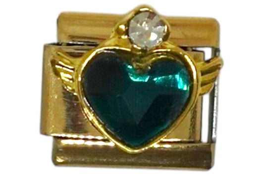 Winged Green Heart Gold Italian Charm