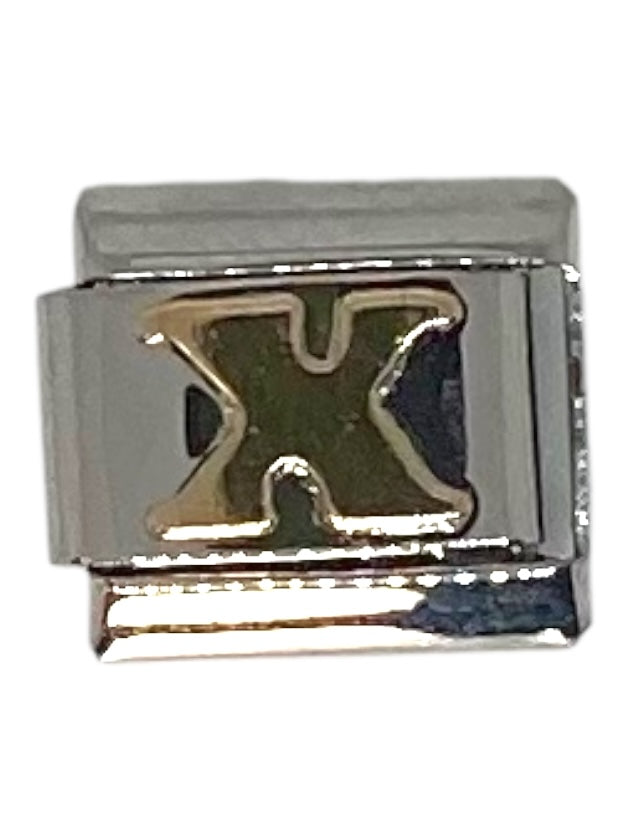 Golden Letter X Silver Italian Charm