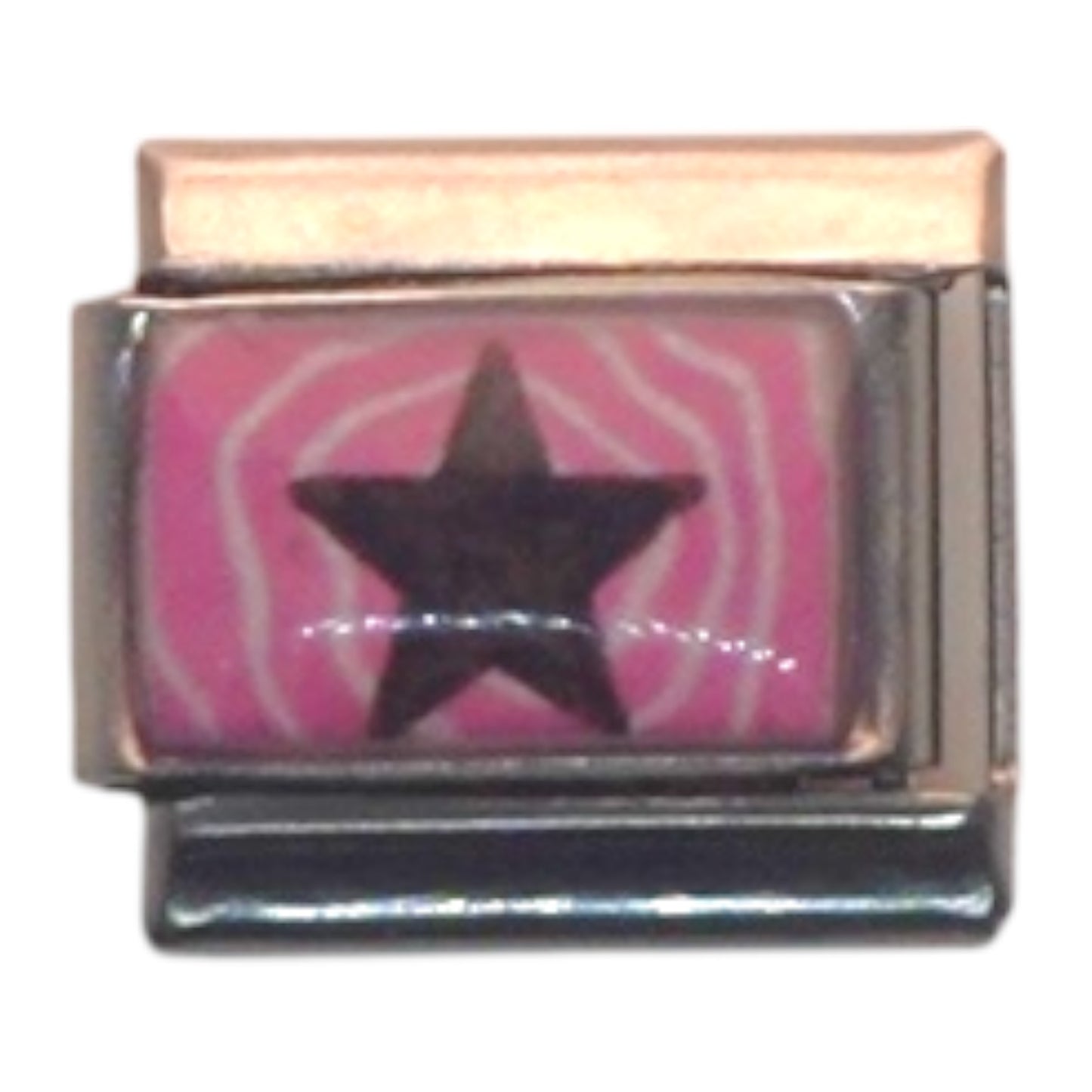 Black Star on Pink Silver Italian Charm