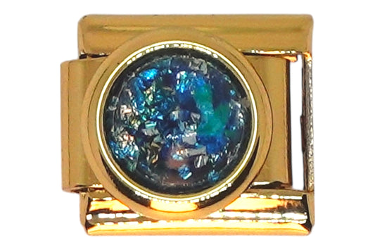 Blue Opal Gold Italian Charm