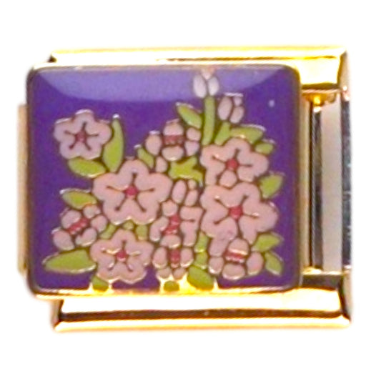 Pink Flower Bouquet Gold Italian Charm